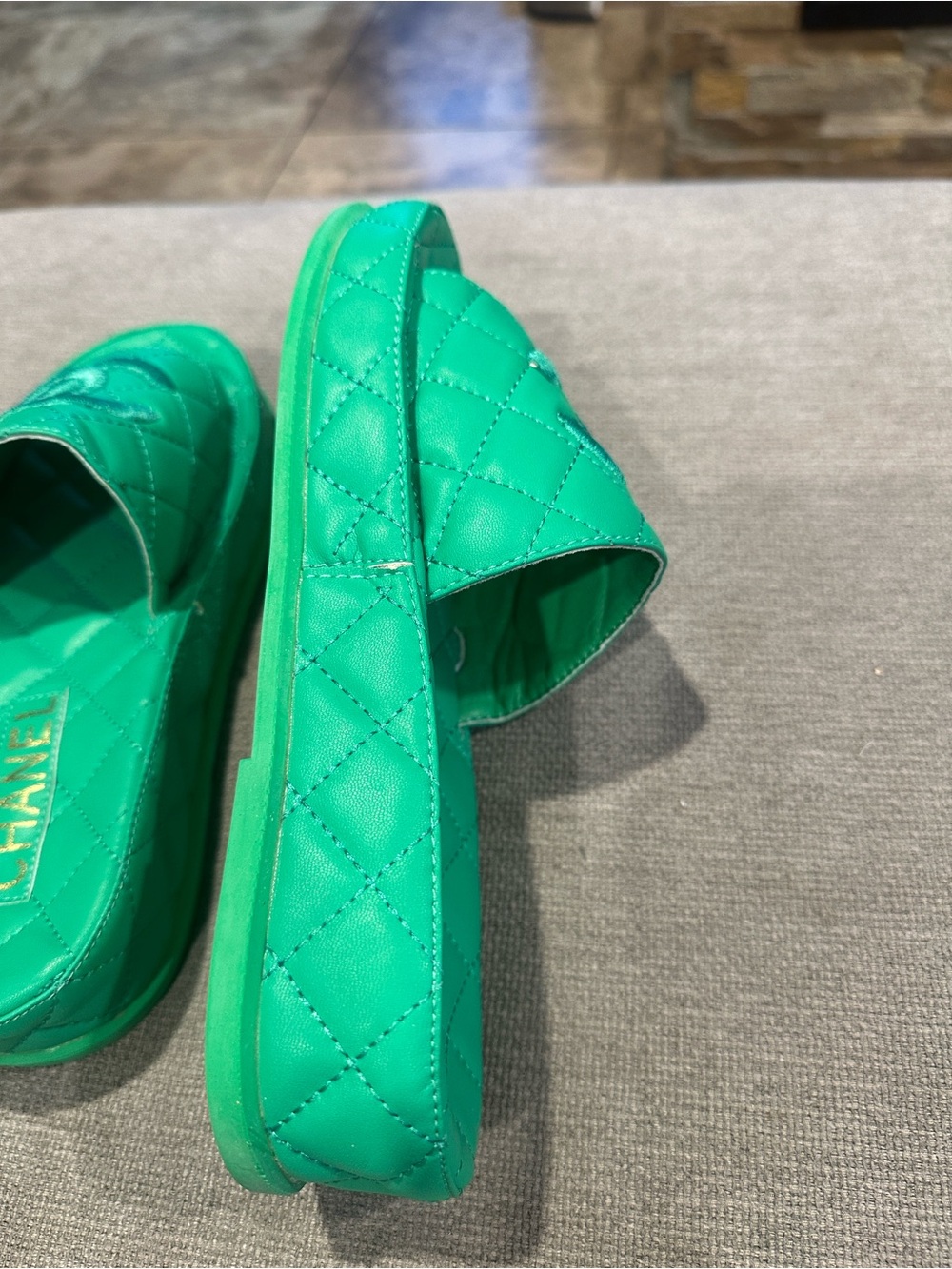 Quilted Slide Sandals - Green size 36 - Picture 5 of 9